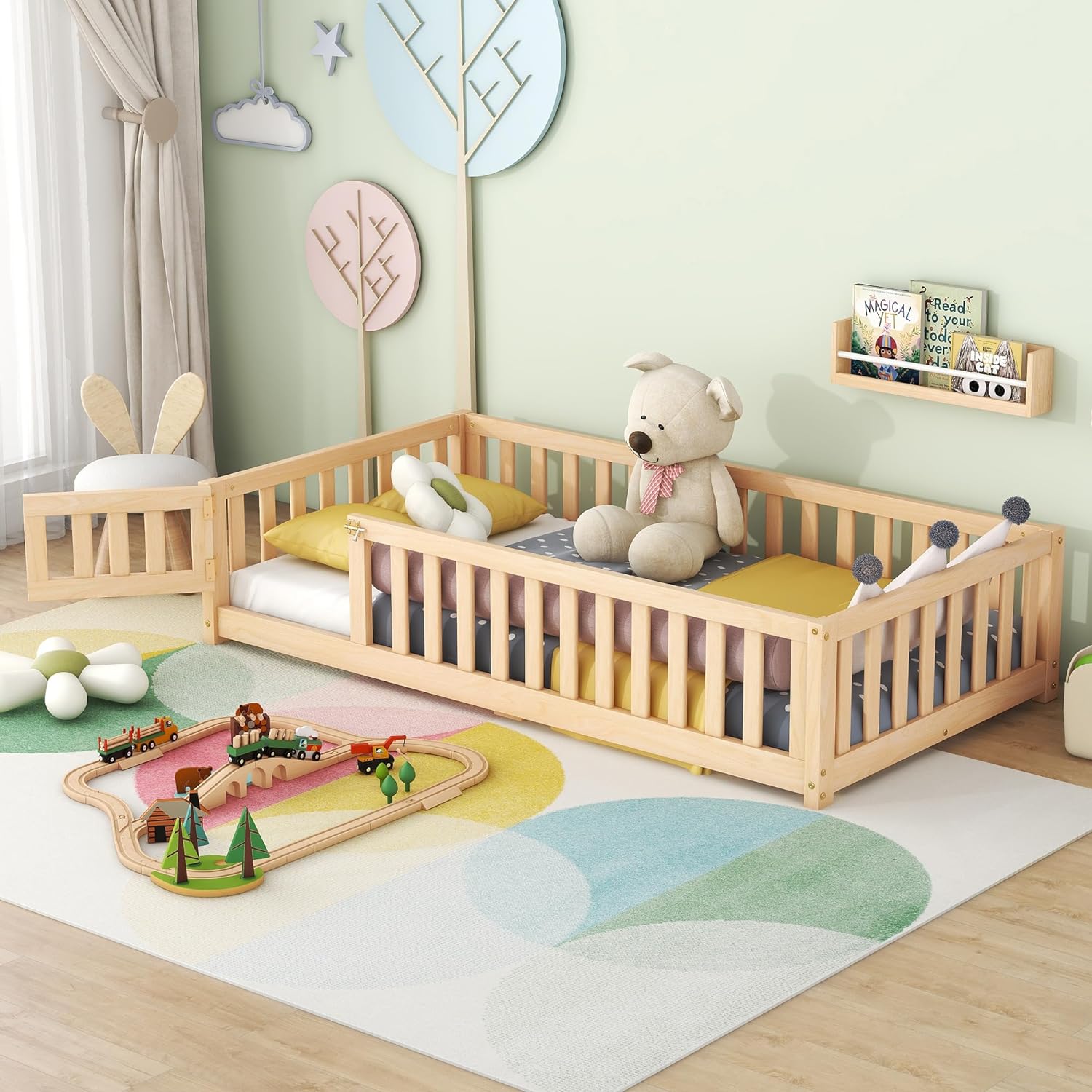 Montessori Inspired Toddler Floor Bed with Rails