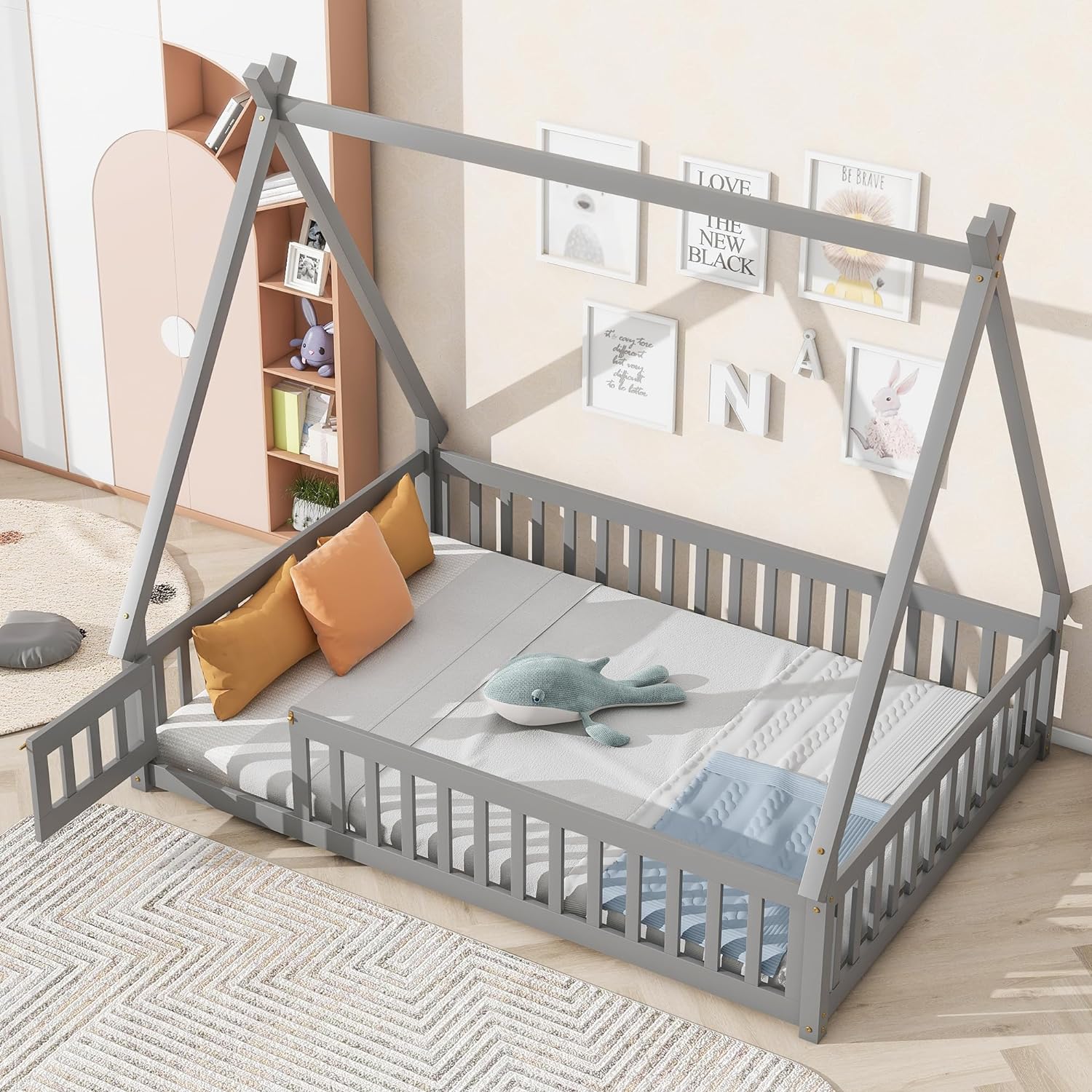 Teepee Style Montessori Floor Bed with Rails