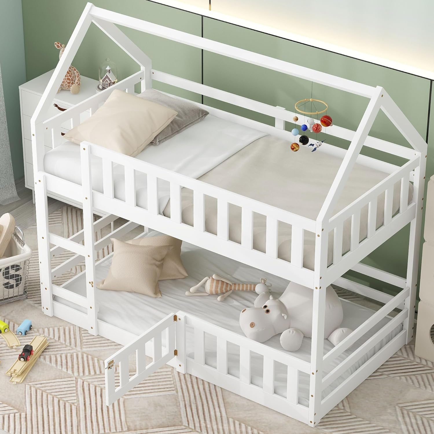 Montessori Inspired Twin over Twin White Bunk Bed